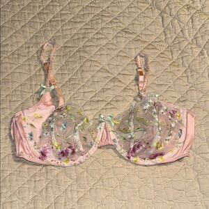 For Love And Lemons Pastel Pink Sheer Floral Underwire Bra
